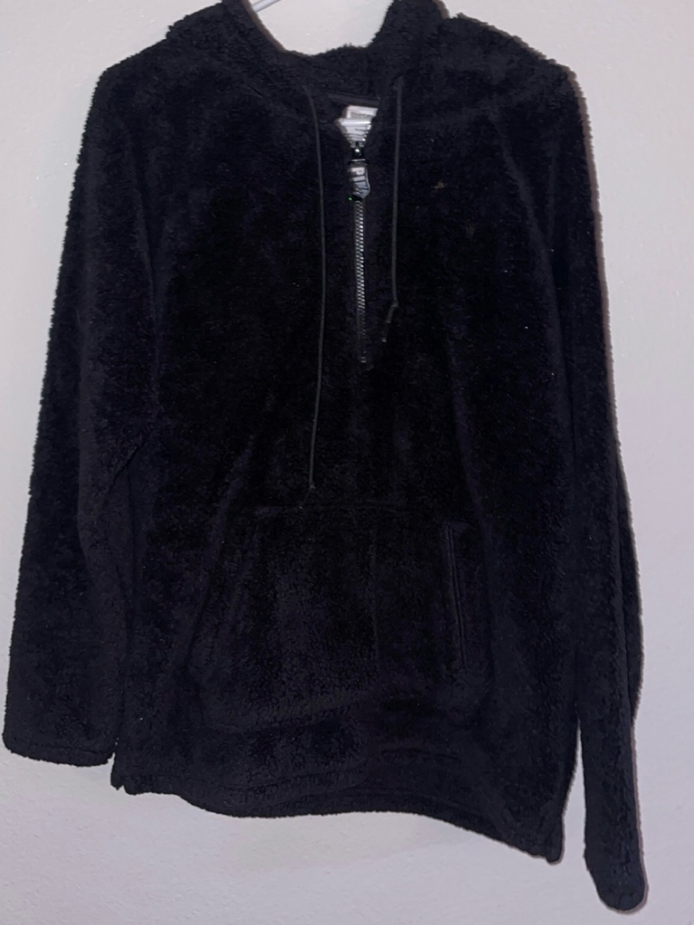 PINK Victoria's Secret Black Plush Half Zip Hooded Sweatshirt